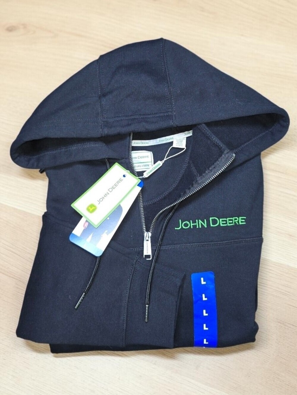 John Deere Constructive Cotton Blend Mock Collar Hooded Quarter Zip Sweatshirt